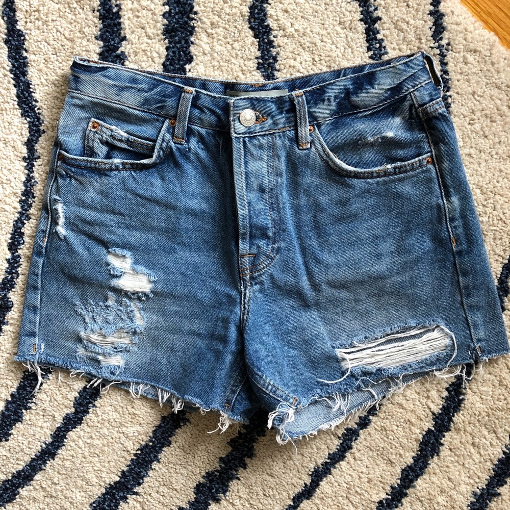 Topshop Ashley High Rise Distressed Denim Shorts